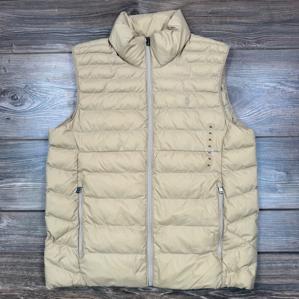 Polo Ralph Lauren Kids Size XL 18-20 Puffer Vest Tan Quilted Full Zip NWT